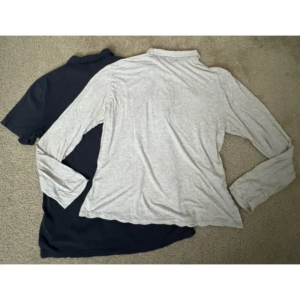 James Perse Shirt Lot of 2 Size 3 Gray Long Sleeve Blue Polo USA Made Cotton - Picture 2 of 12